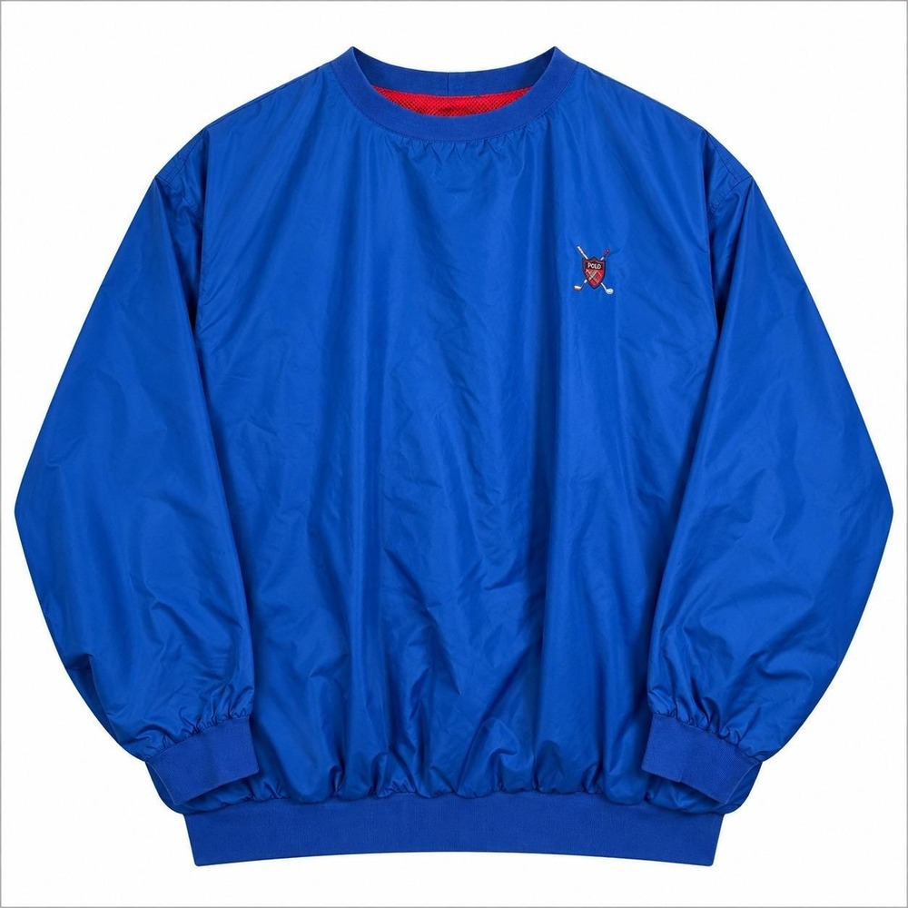 Vintage Polo Golf Ralph Lauren Windbreaker Pullover Men 2X Blue Tartan Crest Y2K